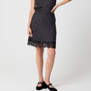 J. Crew Factory Lace-Trim Slip Skirt - New - Large - Black Dots
